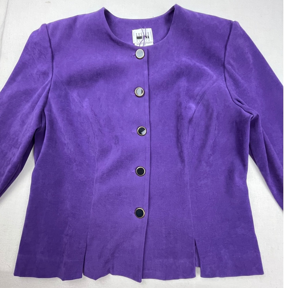 Leslie Fay Petite Purple Faux Suede Blazer Jacket Vintage Button Front Size 10P